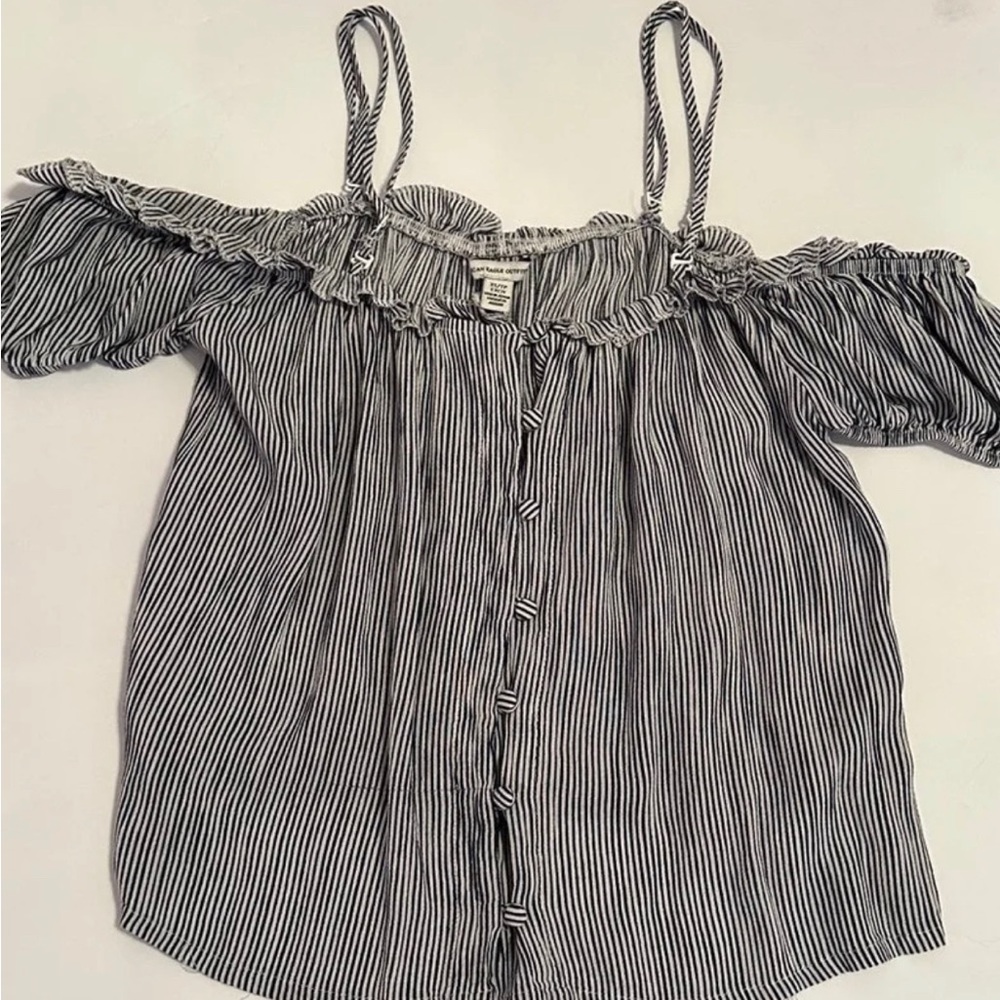AMERICAN EAGLE Soft Cold Shoulder Crop Boho Peasant Blouse